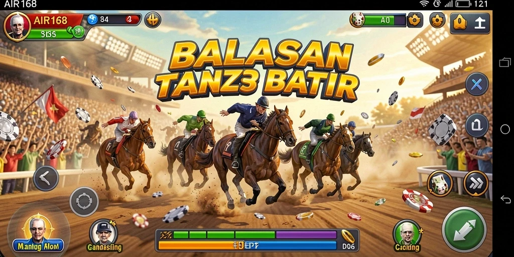 Screenshot gameplay AIR168 menunjukkan aksi balapan yang mendebarkan di lintasan.