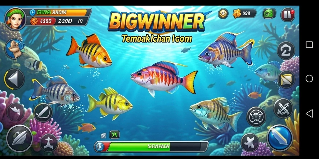 Tangkapan layar permainan BIGWINNER menampilkan aksi menembak ikan yang seru.