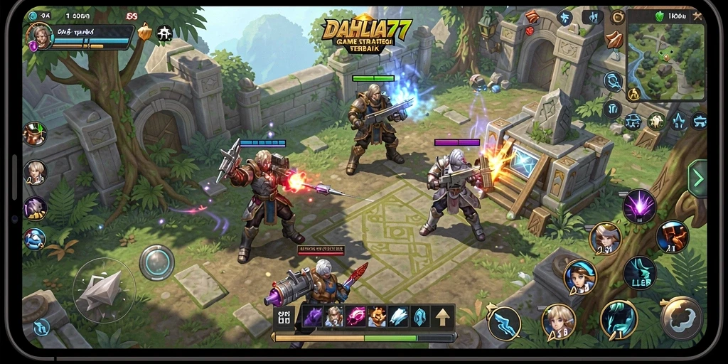 Tangkapan layar gameplay DAHLIA77 menampilkan strategi dan pertempuran epik.