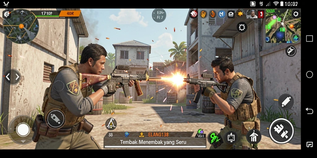 Screenshot gameplay ELANG138 menampilkan aksi tembak-menembak yang seru.