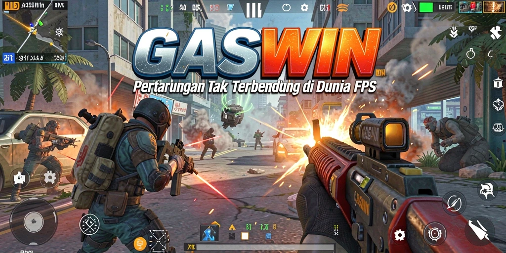 Screenshot GASWIN menampilkan aksi intens dalam pertempuran FPS.