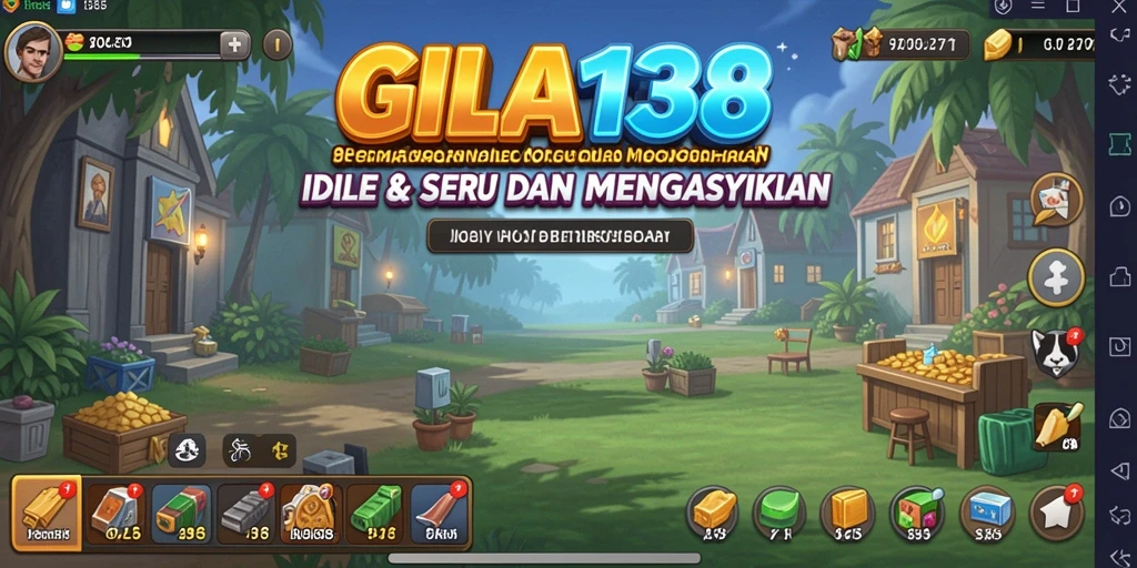 Tampilan gameplay GILA138 dengan karakter menarik dan pengumpulan sumber daya otomatis.
