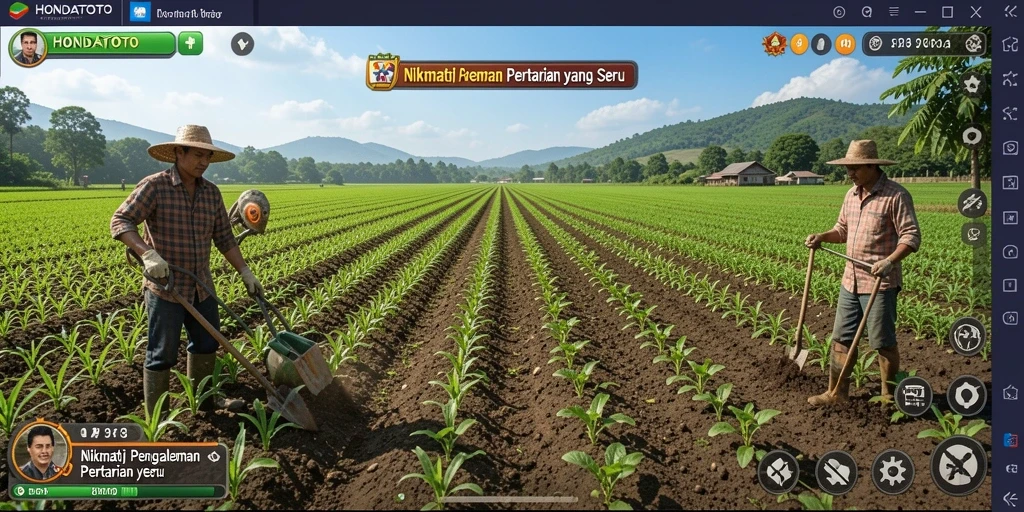 Tangkapan layar gameplay HONDATOTO yang menunjukkan lahan pertanian yang subur.