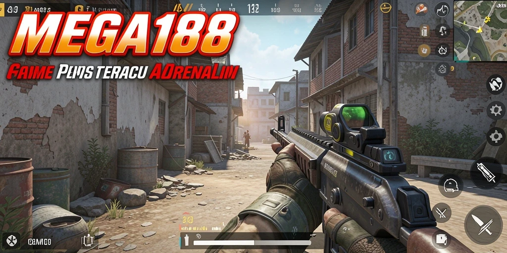 Screenshot gameplay MEGA188 yang menampilkan aksi pertempuran FPS yang mendebarkan.