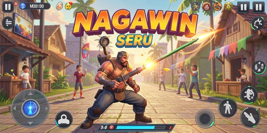 Screenshot gameplay NAGAWIN yang menunjukkan aksi seru di level Arcade.