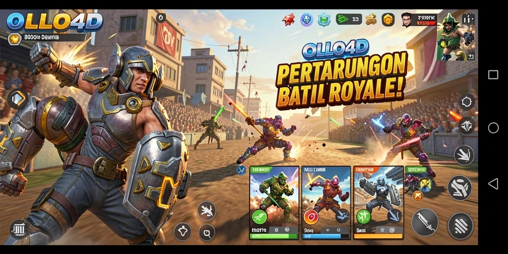 Tangkapan layar menampilkan aksi intens dalam gameplay Battle Royale.