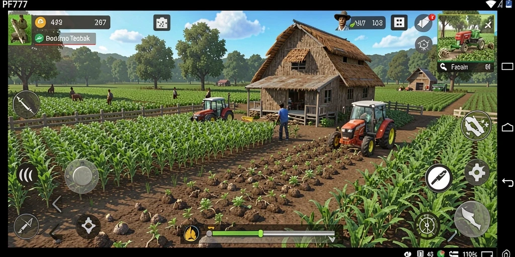 Tampilan gameplay <strong>PF777</strong> dengan aktivitas pertanian yang seru.
