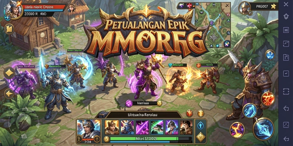 Tangkapan layar dari permainan MMORPG PRG007 yang menunjukkan aksi seru.