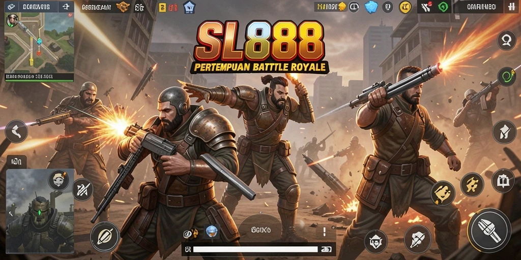 Tampilan aksi seru dalam gameplay Battle Royale SL888.