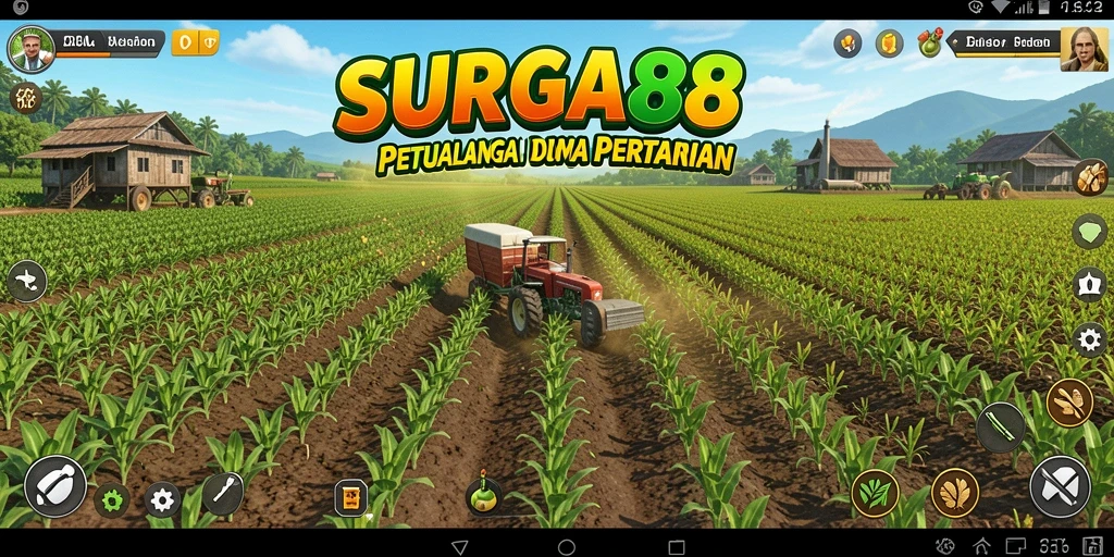 Screenshot gameplay SURGA88 yang menampilkan ladang pertanian yang indah.