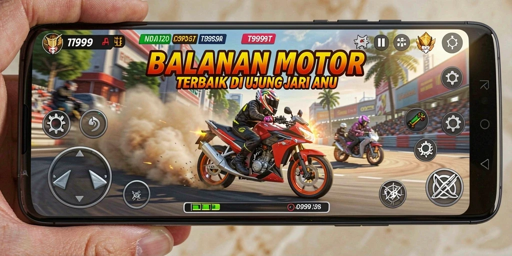 Screenshot T9999 menampilkan aksi balapan motor yang mendebarkan.