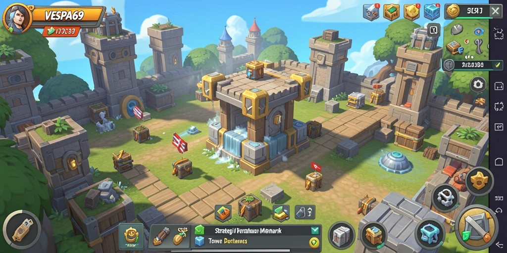 Tampilan gameplay VESPA69 yang menegangkan dalam Tower Defense.