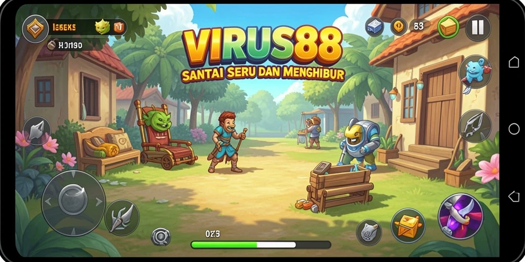 Screenshot gameplay menunjukkan keseruan bermain VIRUS88 dengan virus imut.